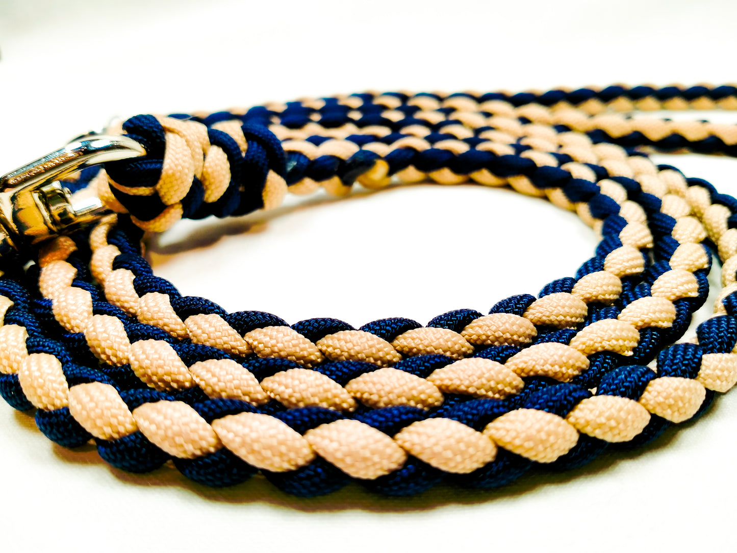 Pre Made: 4 Strand Round Braid Lead, Tan, Midnight Blue, 1.3m